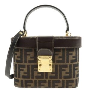 Auth FENDI ZUCCA FF VANITY 2WAY Handbag
